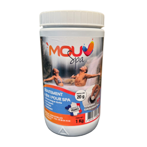 Traitement 4 Fonctions Mouv'Spa - 1 kg - Désinfection, Oxygénation, Stabilisation du pH et Prévention Anti-Algues - Compatible Tous Systèmes de Filtration - Entretien Complet pour Eau Cristal