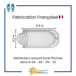 Piscine Coque Polyester Boléro 96 - 9,50 x 4,20 x 1,50 m - 47 m³ - Fond Plat avec Escalier Ondulé et Banquettes - Finition Gelcoat Anti-UV et Anti-Chimique - Livraison dans les Départements 3