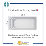 Piscine Coque Polyester Dolce 28 - 5,60 x 2,80 x 1,50 m - 20 m³ - Forme Rectangulaire Compacte avec Éclairage LED et Filtration Performante - Couleurs au Choix - Idéale pour Petits Espaces -