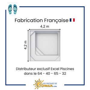 Piscine Coque Polyester Partition 42 - 4,20 x 4,20 x 1,50 m - 20 m³ -Forme Carrée Compacte avec Banquette Intégrée-Éclairage LED et Système de Filtration Inclus-Couleurs au Choix-Idéale pour
